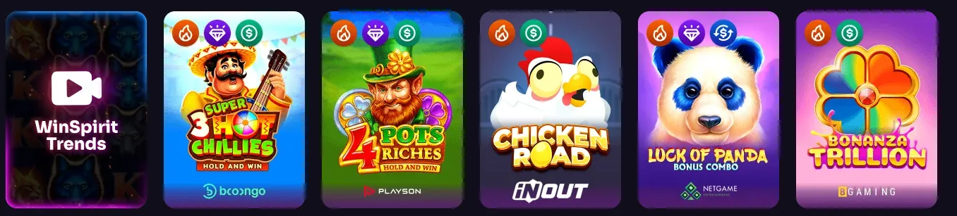 Featured casino games at WinSpirit Casino